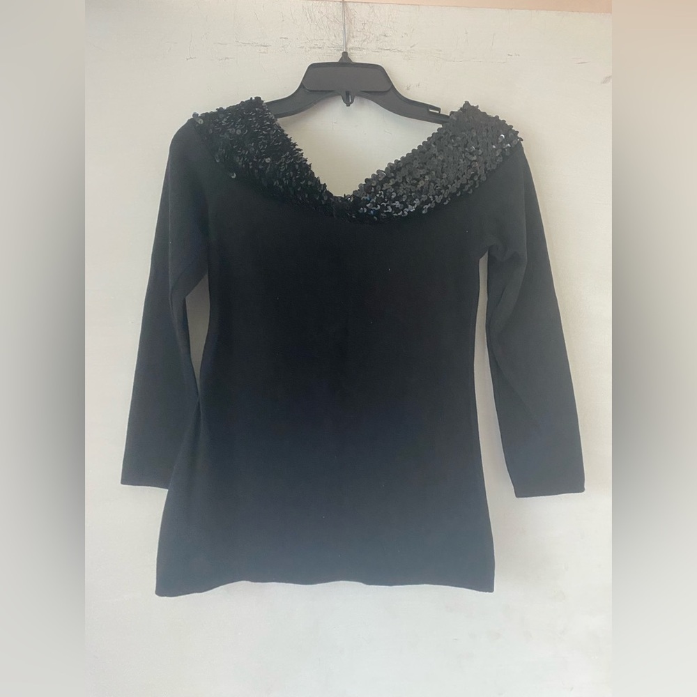 Black Sequin V-Neck Top by Judy’s (Rampage)